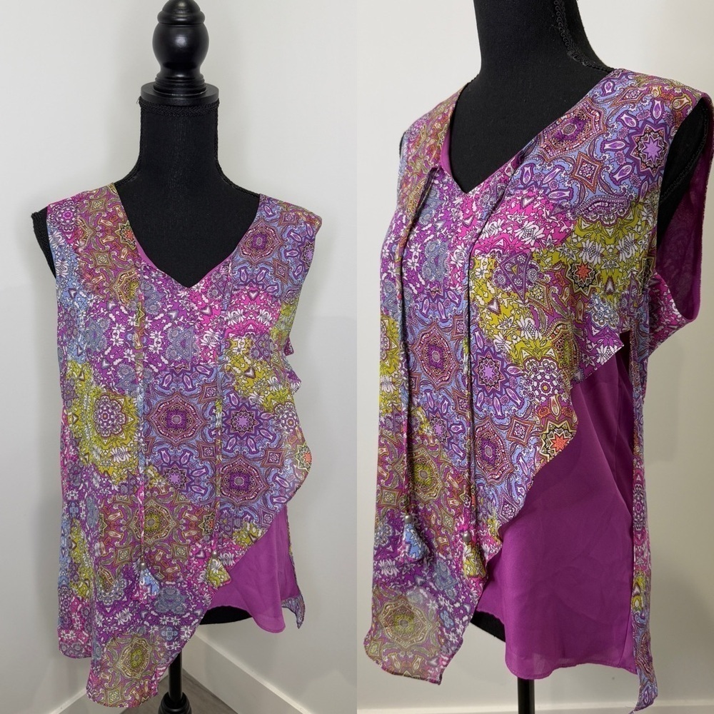 Atina Cristina Purple V-Neck Sleeveless Blouse Top (XS)